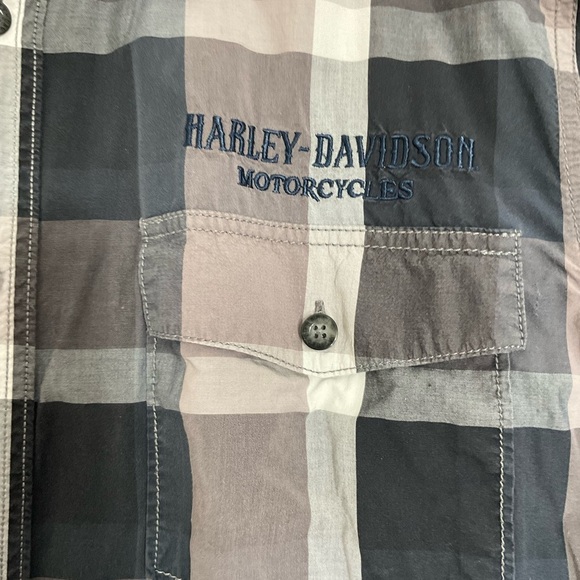 Harley Davidson Genuine Short Sleeve Cotton Button Down Shirt Gray Size Large - Picture 4 of 10